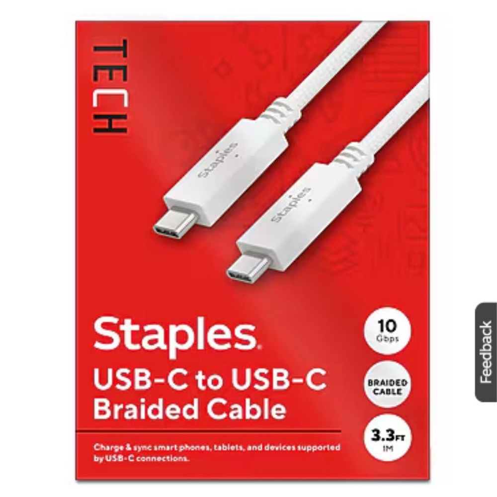 Staples White USB-C to USB-C Braided Cable